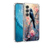 DISUOFEART for Samsung Galaxy A54 5G Phone Case, Anti-Scratch Transparent Hard Back Phone Cover, Raven on Blossom Branch Clear Slim Shockproof Military-Grade Protection