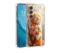 DISUOFEART for Samsung Galaxy A55 5G Phone Case, Anti-Scratch Transparent Hard Back Phone Cover, Cat Napping on Cherry Blossom Branch Clear Slim Shockproof Military-Grade Protection