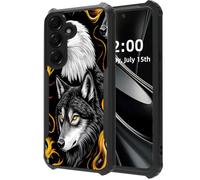 DISUOFEART for Samsung Galaxy A55 5G Phone Case, Eagle and Wolf with Flames Military Grade Defense, Air-Cushioned Shock-Resistant Corner Guards, Yellowing-Proof Acrylic Backplate