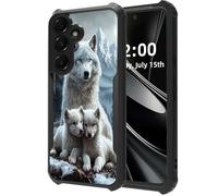 DISUOFEART for Samsung Galaxy A55 5G Phone Case, White Wolf & Pups in Mountain Snow Military Grade Defense, Air-Cushioned Shock-Resistant Corner Guards, Yellowing-Proof Acrylic Backplate