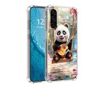 DISUOFEART for Samsung Galaxy A56 5G Phone Case, Anti-Scratch Transparent Hard Back Phone Cover, Panda Cub Playing Ukulele on Swing Clear Slim Shockproof Military-Grade Protection