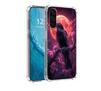 DISUOFEART for Samsung Galaxy A56 5G Phone Case, Anti-Scratch Transparent Hard Back Phone Cover, Raven on Blossom Branch Red Moon Clear Slim Shockproof Military-Grade Protection