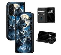 DISUOFEART for Samsung Galaxy A57 5G Phone Case Wallet, Leather Flip Cover with RFID Blocking, Card Holder, Magnetic Closure, Wolves Howling Beneath Full Moon Full Body Kickstand Case