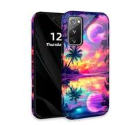DISUOFEART for Samsung Galaxy S20 FE Case with Double Layer Protection - Film Design 2 in 1 Phone Cover, Enchanted Moonlit Tropical Shore Hard Back Panel + Soft TPU Inner