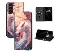 DISUOFEART for Samsung Galaxy S21 FE Case Wallet, Leather Flip Cover with RFID Blocking, Card Holder, Magnetic Closure, White Dragon with Cherry Blossoms Kickstand Full Body Protective Case