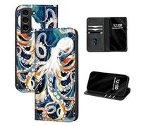 DISUOFEART for Samsung Galaxy S21 FE Case Wallet, Leather Flip Cover with RFID Blocking, Card Holder, Magnetic Closure, White Octopus in The Ocean Kickstand Full Body Protective Case