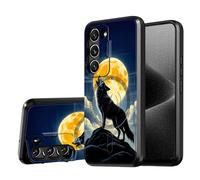 DISUOFEART for Samsung Galaxy S21 FE Case, Wolf Howling at Full Moon Military-Grade Shockproof Protection, Camera Lens Protector & Adjustable Kickstand, Heavy Duty Drop Protection