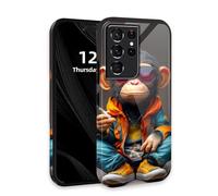 DISUOFEART for Samsung Galaxy S21 Ultra Case with Double Layer Protection - Film Design 2 in 1 Phone Cover, Cool Chimp in Sunglasses Hard Back Panel + Soft TPU Inner