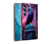 DISUOFEART for Samsung Galaxy S22 Ultra Case, Anti-Scratch Transparent Hard Back Phone Cover, Raven on Gatepost in Purple Haze Clear Slim Shockproof Military-Grade Protection