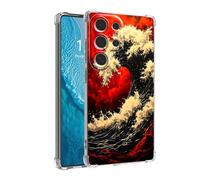 DISUOFEART for Samsung Galaxy S22 Ultra Case, Anti-Scratch Transparent Hard Back Phone Cover, Red Wave in Fiery Sky Clear Slim Shockproof Military-Grade Protection