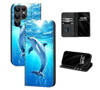 DISUOFEART for Samsung Galaxy S22 Ultra Case Wallet, Leather Flip Cover with RFID Blocking, Card Holder, Magnetic Closure, Dolphin Swimming in The Ocean Kickstand Full Body Protective Case
