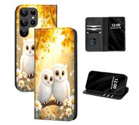 DISUOFEART for Samsung Galaxy S22 Ultra Case Wallet, Leather Flip Cover with RFID Blocking, Card Holder, Magnetic Closure, Two White Owls in Autumn Kickstand Full Body Protective Case