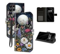DISUOFEART for Samsung Galaxy S22 Ultra Case Wallet with Card Holder, Wildflower Under The Moonlight RFID Blocking Leather Flip Cover Magnetic Snap and Kickstand