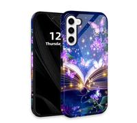 DISUOFEART for Samsung Galaxy S23 Case with Double Layer Protection - Film Design 2 in 1 Phone Cover, Open Book Glowing Star Butterfly Hard Back Panel + Soft TPU Inner