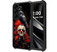 DISUOFEART for Samsung Galaxy S23 FE Case, Raven on Skull with Red Flames Military Grade Defense, Air-Cushioned Shock-Resistant Corner Guards, Yellowing-Proof Acrylic Backplate