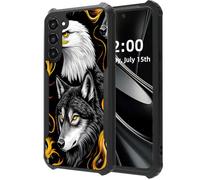 DISUOFEART for Samsung Galaxy S23 Plus Case, Eagle and Wolf with Flames Military Grade Defense, Air-Cushioned Shock-Resistant Corner Guards, Yellowing-Proof Acrylic Backplate