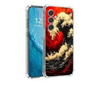 DISUOFEART for Samsung Galaxy S24 Case, Anti-Scratch Transparent Hard Back Phone Cover, Red Wave in Fiery Sky Clear Slim Shockproof Military-Grade Protection