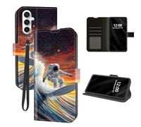 DISUOFEART for Samsung Galaxy S24 Case Wallet with Card Holder, Astronaut Surfing in Space RFID Blocking Leather Flip Cover Magnetic Snap and Kickstand
