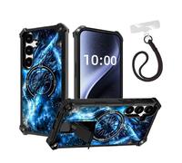 DISUOFEART for Samsung Galaxy S24 FE Case, Military Grade Shockproof ArmorShield with Hidden Kickstand, Blue Dragon with Glowing Eyes Heavy Duty Protective Cover [Compatible with Mag-Safe]