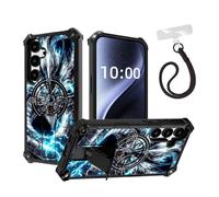 DISUOFEART for Samsung Galaxy S24 FE Case, Military Grade Shockproof ArmorShield with Hidden Kickstand, Electrocelestial Dragon Heavy Duty Protective Cover [Compatible with Mag-Safe]