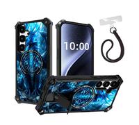DISUOFEART for Samsung Galaxy S24 FE Case, Military Grade Shockproof ArmorShield with Hidden Kickstand, Majestic Blue Dragon Heavy Duty Protective Cover [Compatible with Mag-Safe]