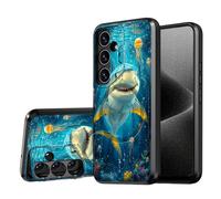 DISUOFEART for Samsung Galaxy S24 FE Case, Smiling Shark with Jellyfish Military-Grade Shockproof Protection, Camera Lens Protector & Adjustable Kickstand, Heavy Duty Drop Protection