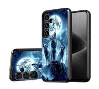 DISUOFEART for Samsung Galaxy S24 FE Case, Wolves Howling at Moon Military-Grade Shockproof Protection, Camera Lens Protector & Adjustable Kickstand, Heavy Duty Drop Protection