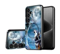 DISUOFEART for Samsung Galaxy S24 FE Case, Wolves Howling at The Moon Military-Grade Shockproof Protection, Camera Lens Protector & Adjustable Kickstand, Heavy Duty Drop Protection