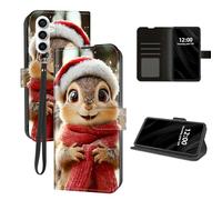 DISUOFEART for Samsung Galaxy S24 Plus Case Wallet with Card Holder, Snowy Squirrel in Red Scarf and Hat RFID Blocking Leather Flip Cover Magnetic Snap and Kickstand