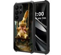 DISUOFEART for Samsung Galaxy S24 Ultra Case, Bunny on Swing with Pink Bow Military Grade Defense, Air-Cushioned Shock-Resistant Corner Guards, Yellowing-Proof Acrylic Backplate