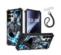 DISUOFEART for Samsung Galaxy S24 Ultra Case, Military Grade Shockproof ArmorShield with Hidden Kickstand, Electrocelestial Dragon Heavy Duty Protective Cover [Compatible with Mag-Safe]