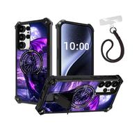 DISUOFEART for Samsung Galaxy S24 Ultra Case, Military Grade Shockproof ArmorShield with Hidden Kickstand, Black Dragon with Purple Scales Heavy Duty Protective Cover [Compatible with Mag-Safe]