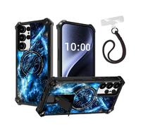 DISUOFEART for Samsung Galaxy S24 Ultra Case, Military Grade Shockproof ArmorShield with Hidden Kickstand, Blue Dragon with Glowing Eyes Heavy Duty Protective Cover [Compatible with Mag-Safe]