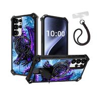 DISUOFEART for Samsung Galaxy S24 Ultra Case, Military Grade Shockproof ArmorShield with Hidden Kickstand, Black Dragon Purple Highlights Heavy Duty Protective Cover [Compatible with Mag-Safe]