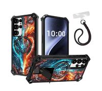DISUOFEART for Samsung Galaxy S24 Ultra Case, Military Grade Shockproof ArmorShield with Hidden Kickstand, Dragon Made of Ice and Fire Heavy Duty Protective Cover [Compatible with Mag-Safe]