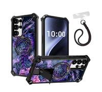 DISUOFEART for Samsung Galaxy S24 Ultra Case, Military Grade Shockproof ArmorShield with Hidden Kickstand, Purple Dragon Flower Heavy Duty Protective Cover [Compatible with Mag-Safe]