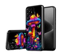 DISUOFEART for Samsung Galaxy S24 Ultra Case, Neon Mushrooms and Butterflies Military-Grade Shockproof Protection, Camera Lens Protector & Adjustable Kickstand, Heavy Duty Drop Protection