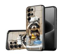 DISUOFEART for Samsung Galaxy S24 Ultra Case, Raccoon Bathing with Duck Military-Grade Shockproof Protection, Camera Lens Protector & Adjustable Kickstand, Heavy Duty Drop Protection