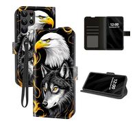 DISUOFEART for Samsung Galaxy S24 Ultra Case Wallet with Card Holder, Eagle and Wolf with Flames RFID Blocking Leather Flip Cover Magnetic Snap and Kickstand