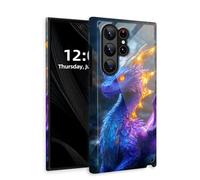 DISUOFEART for Samsung Galaxy S24 Ultra Case with Double Layer Protection - Film Design 2 in 1 Phone Cover, Blue-Purple Dragon with Golden Spikes Hard Back Panel + Soft TPU Inner