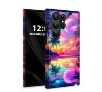 DISUOFEART for Samsung Galaxy S24 Ultra Case with Double Layer Protection - Film Design 2 in 1 Phone Cover, Enchanted Moonlit Tropical Shore Hard Back Panel + Soft TPU Inner