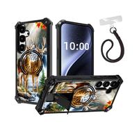 DISUOFEART for Samsung Galaxy S25 Case, Military Grade Shockproof ArmorShield with Hidden Kickstand, Deer in The Forest Near Stream Heavy Duty Protective Cover [Compatible with Mag-Safe]