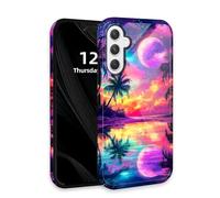 DISUOFEART for Samsung Galaxy S25 Case with Double Layer Protection - Film Design 2 in 1 Phone Cover, Enchanted Moonlit Tropical Shore Hard Back Panel + Soft TPU Inner