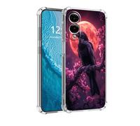 DISUOFEART for Samsung Galaxy S25 Edge Case, Anti-Scratch Transparent Hard Back Phone Cover, Raven on Blossom Branch Red Moon Clear Slim Shockproof Military-Grade Protection