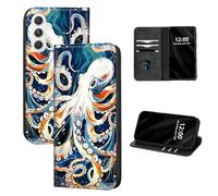 DISUOFEART for Samsung Galaxy S25 FE Case Wallet, Leather Flip Cover with RFID Blocking, Card Holder, Magnetic Closure, White Octopus in The Ocean Kickstand Full Body Protective Case