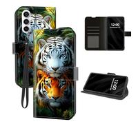 DISUOFEART for Samsung Galaxy S25 FE Case Wallet with Card Holder, Two Tigers in Jungle RFID Blocking Leather Flip Cover Magnetic Snap and Kickstand