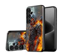 DISUOFEART for Samsung Galaxy S25 Plus/ S24 Plus Case, Flaming Skeleton with Crow Military-Grade Shockproof Protection, Camera Lens Protector & Adjustable Kickstand, Heavy Duty Drop Protection