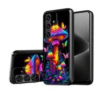 DISUOFEART for Samsung Galaxy S25 Plus/ S24 Plus Case, Neon Mushrooms and Butterflies Military-Grade Shockproof Protection, Camera Lens Protector & Adjustable Kickstand, Heavy Duty Drop Protection