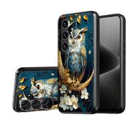 DISUOFEART for Samsung Galaxy S25 Plus/ S24 Plus Case, Owl on Golden Crescent Moon Military-Grade Shockproof Protection, Camera Lens Protector & Adjustable Kickstand, Heavy Duty Drop Protection