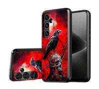 DISUOFEART for Samsung Galaxy S25 Plus/ S24 Plus Case, Raven on Skull in Red Moonlight Military-Grade Shockproof Protection, Camera Lens Protector & Adjustable Kickstand, Heavy Duty Drop Protection